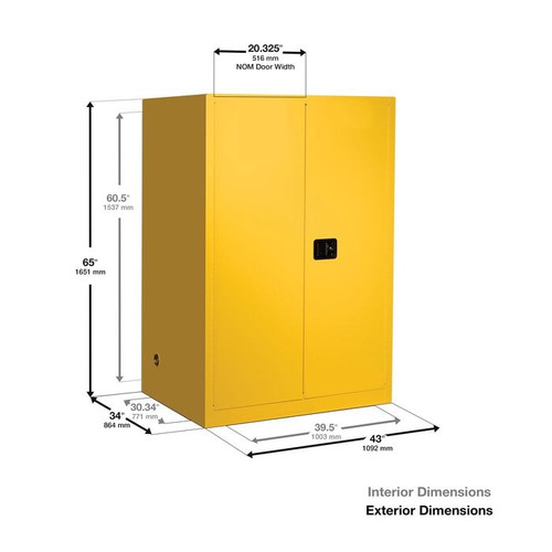EAGLE 60 Gallon, 2 Drum, Vertical, 1 Shelf, 2 Door, Manual Close, Haz-Mat Safety Cabinet, Yellow - HAZ1992X