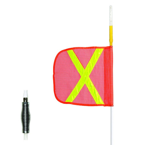 CHECKERS 12ft Super Whip Lighted Warning Whip with Amber LED and 12" Orange Flag with Yellow Reflective X - SW12