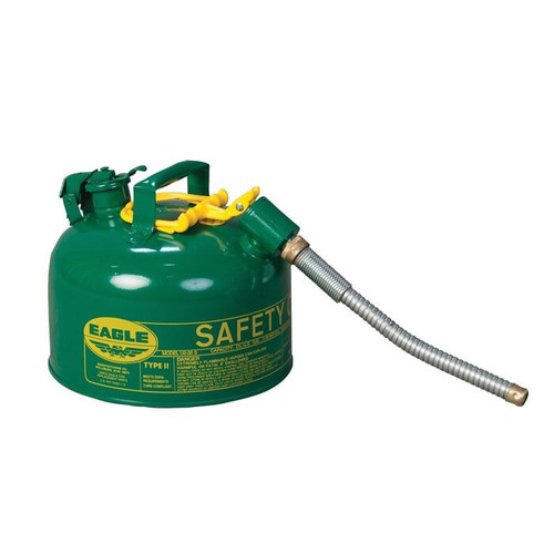 EAGLE 2.5 Gallon, 7/8" Metal Hose, Steel Safety Can for Combustibles, Type II, Green - U226SG