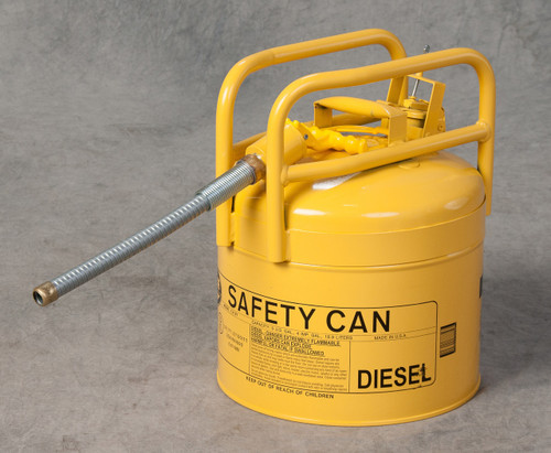 EAGLE 5 Gallon, 5/8" Metal Hose, DOT Transport Type II Safety Can for Diesel, Yellow - 1215SX5Y