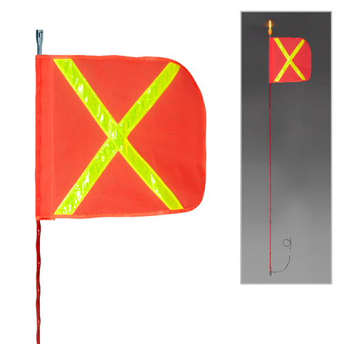 DRIVER SafetyWhips® 7' Powered Alloy Whip with 16" Orange Mesh Flag (Yellow X)
