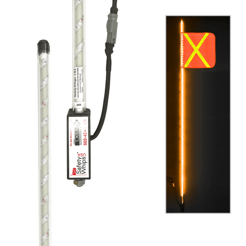 DRIVER SafetyWhips® 10' Super Duty Fully Lit LED Whip with 16" Orange Mesh Flag (Yellow X)