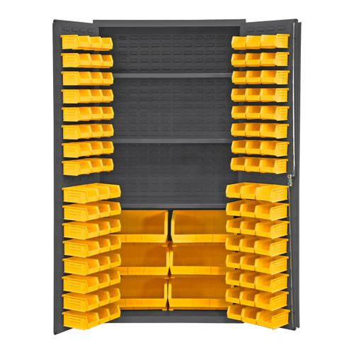 DURHAM 2501-BDLP-102-3S-95, Cabinet, 3 shelf, 102 yellow bins, flush