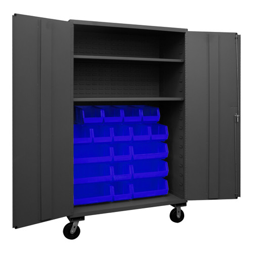 DURHAM 2502M-BLP-18-2S-5295, Mobile Cabinet, 2 shelf, 18 blue bins