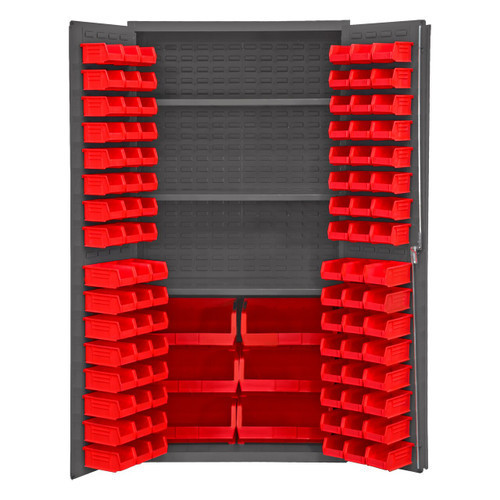 DURHAM 3501-BDLP-102-3S-1795, Cabinet, 3 shelves, 102 red bins