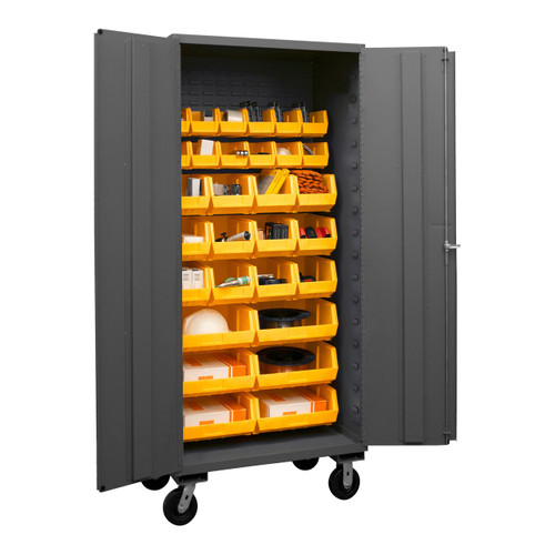 DURHAM 3501M-BLP-30-95, Cabinet, 24X36, 30 yellow bins, flush