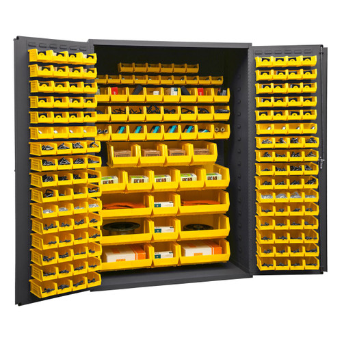 DURHAM 3502-186-95, Bin Cabinet, 14 gauge, 186 yellow bins