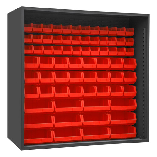 DURHAM 5023-72-1795, Enclosed Shelving, 24X72, 72 red bins