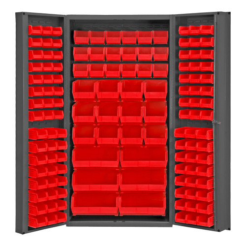 DURHAM DC-BDLP-132-1795, Bin Cabinet, 132 red bins, deep door