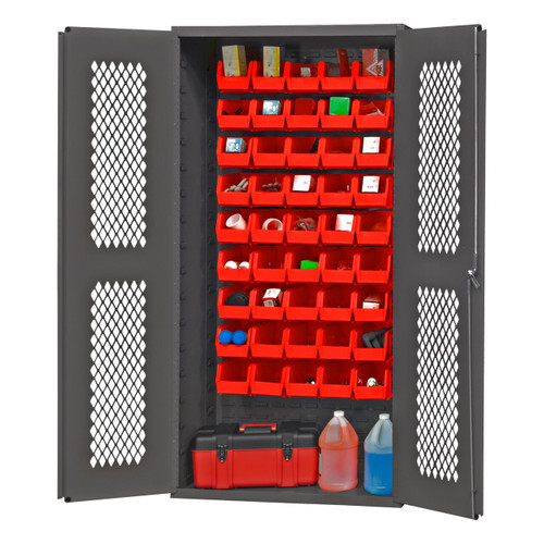 DURHAM EMDC361845B1795, Cabinet, 18X36, 45 red bins