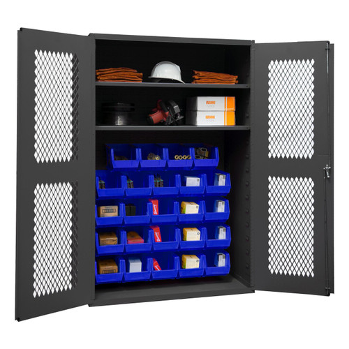 DURHAM EMDC-481872-24B-2S-5295, Cabinet, 18X48, 2 shelf, 24 blue bins