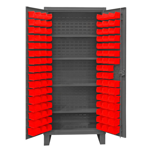 DURHAM HDC36-96-4S1795, Cabinet, 4 shelves, 96 red bins