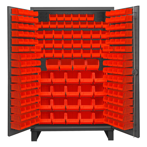 DURHAM HDC48-192-1795, Bin Cabinet, 12 gauge, 192 red bins