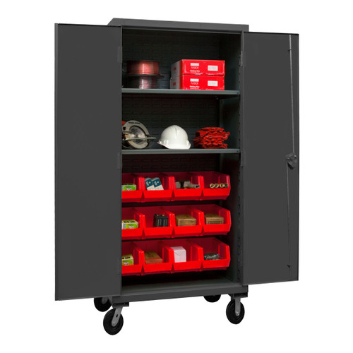 DURHAM HDCM36-12-2S1795, Cabinet, 2 shelf, 12 red bin, recess