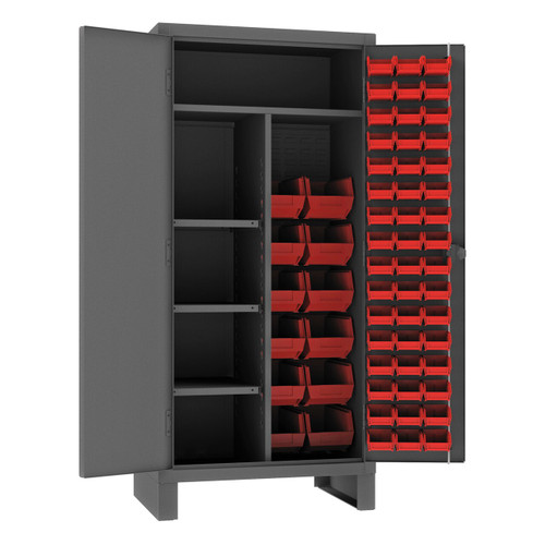 DURHAM HDJC243678-60-4S1795, Cabinet, 24X36, 4 shelf, 60 red bins