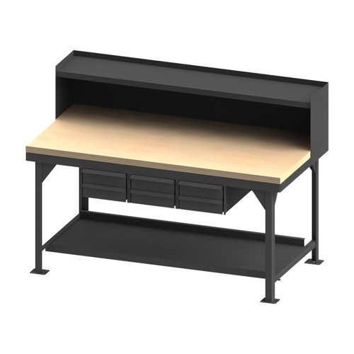 DURHAM HDWBMT3672RS6DR95, Workbench, maple top, riser, 6 drawer