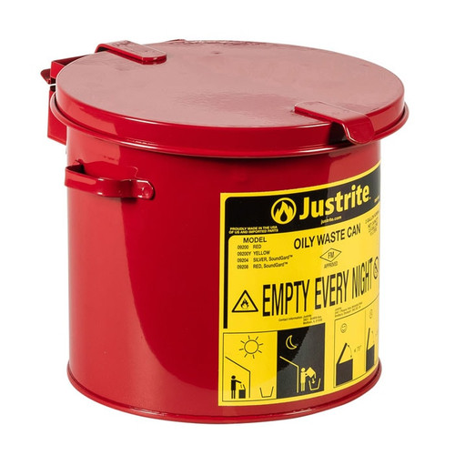 JUSTRITE 2 Gallon, Countertop Oily Waste Can for Small Wipes and Swabs, Red - 09200
