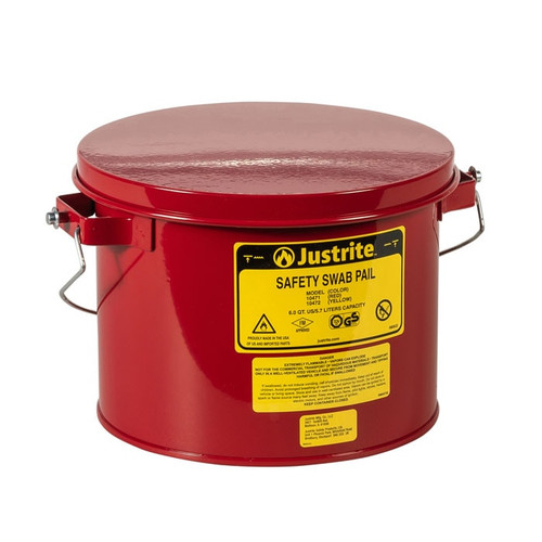 JUSTRITE 6 Quart Steel Swab Pail, Perforated Dasher Plate, Hinged Cover, Red - 10471