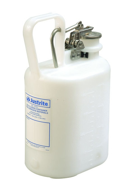 JUSTRITE 1 Gallon Polyethylene Safety Container for Corrosives/Acids, Stainless Steel Hardware, Oval, White - 12161