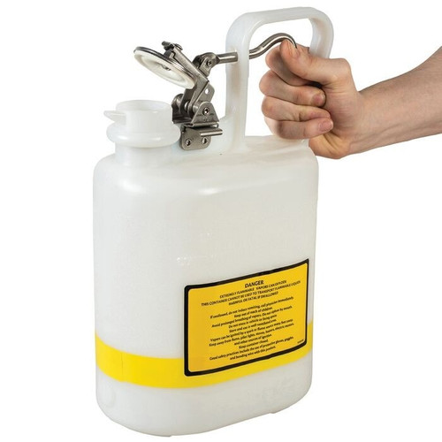 JUSTRITE 1 Gallon Plastic Safety Can For Flammables, Oval, Flame Arrester, Stainless Steel Hardware, White - 12162