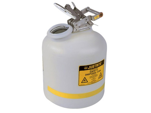 JUSTRITE 5 Gallon Poly Disposal Safety Can, Flame Arrester, White - 12754