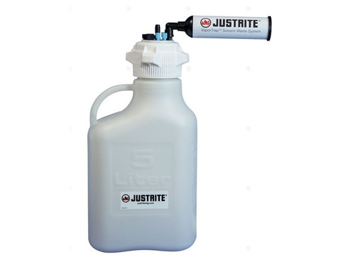 JUSTRITE 5 Liter HDPE Carboy with Filter Kit, VaporTrap™, 4 Ports 1/8" Tubing, 3 Ports 1/4" Tubing, 1 Port 1/4" or 3/8" Hose Barb, 83mm Cap - 12821