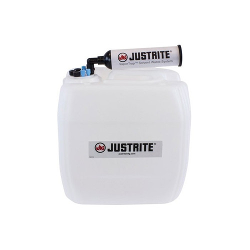 JUSTRITE 13.5 Liter HDPE Carboy with Filter Kit, UN/DOT Certfied, VaporTrap, 4 Ports 1/8" OD Tubing, 3 Ports 1/4" OD Tubing, 70mm Cap - 12842