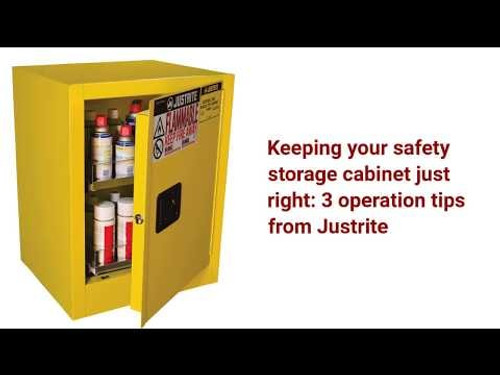 JUSTRITE Holds 36, 2.5-Liter Bottles, 1 Shelf, 2 Doors, Manual Close, Corrosives/Acids Plastic Safety Cabinet, Undercounter, White - 24010