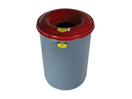 JUSTRITE 12 Gallon Steel Waste Receptacle, Cease-Fire® Safety Drum Can with Steel Head, Gray - 26412