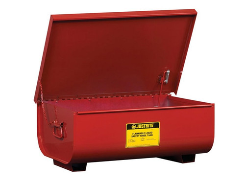 JUSTRITE 11 Gallon Rinse Tank, Benchtop, Lift-And-Latch Cover With Fusible Link, Drain Plug, Steel, Red - 27311