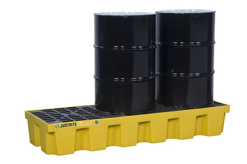 JUSTRITE 3 Drum Plastic Pallet, In-line, without Drain, EcoPolyBlend™, Yellow - 28626