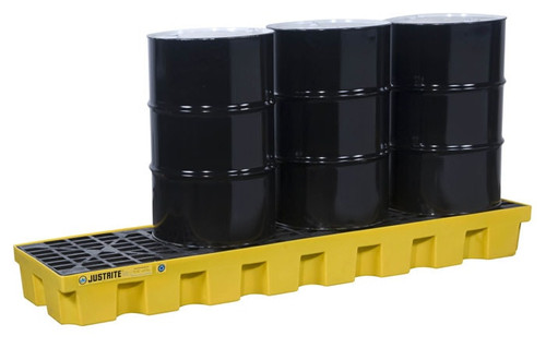 JUSTRITE 4 Drum Plastic Pallet, In-line, With Drain, EcoPolyBlend™, Yellow - 28632