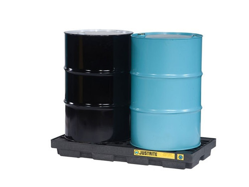 JUSTRITE 2 Drum Accumulation Center, 24 Gallon Spill Capacity, EcoPolyBlend™, No Drain, Black - 28655