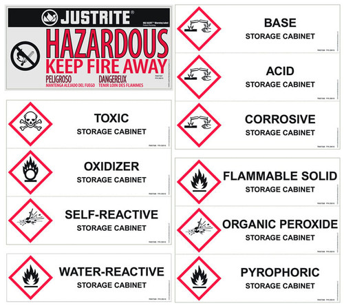 JUSTRITE Replacement/ Retrofit Label Pack for Hazardous Material Cabinets - 29017