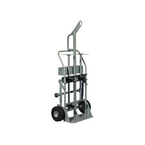 JUSTRITE Double Cylinder Hand Truck With Hoist Ring, 10.5" Pneumatic Wheels, Rear Casters and Tool Tray - 35022