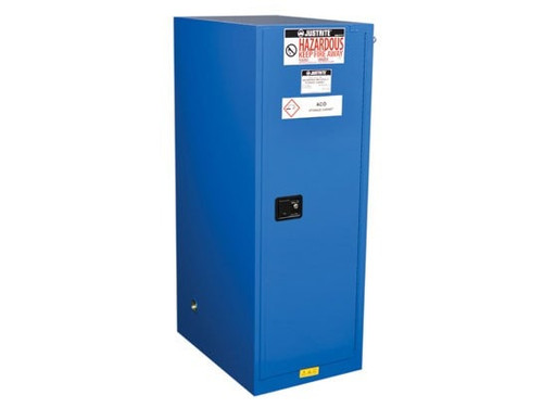 JUSTRITE 54 Gallon, 3 Shelf, 1 Door, Self Close, Hazardous Material Cabinet, Sure-Grip® EX Deep Slimline, Royal Blue - 865428