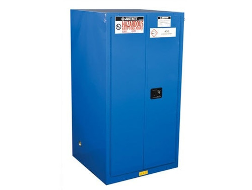 JUSTRITE 60 Gallon, 2 Shelf, 2 Doors, Self Close, Hazardous Material Cabinet, Sure-Grip® EX, Royal Blue - 866028