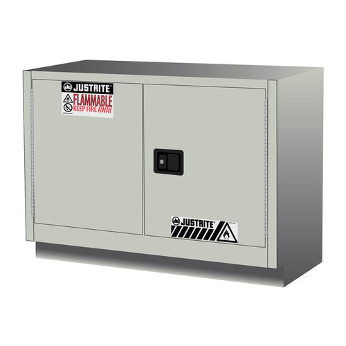 JUSTRITE 31 Gallon, 1 Shelf, 2 Doors, Manual Close, Flammable Cabinet, Sure-Grip® EX Under Fume Hood, Light Neutral - 884807