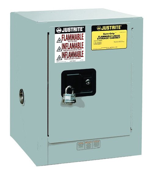 JUSTRITE 4 Gallon, 1 Shelf, 1 Door, Manual Close, Flammable Cabinet, Sure-Grip® EX Countertop, Gray - 890403