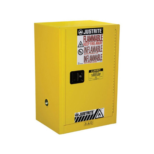 JUSTRITE 12 Gallon, 1 Shelf, 1 Door, Manual Close, Flammable Cabinet, Sure-Grip® EX Compac, Yellow - 891200