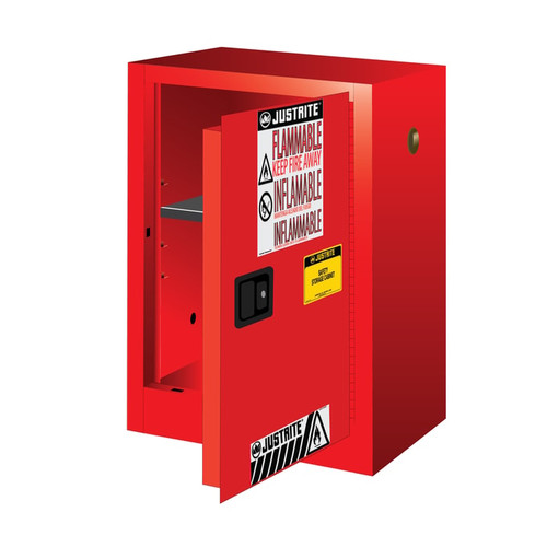 JUSTRITE 12 Gallon, 1 Shelf, 1 Door, Manual Close, Flammable Cabinet, Sure-Grip® EX Compac, Red - 891201