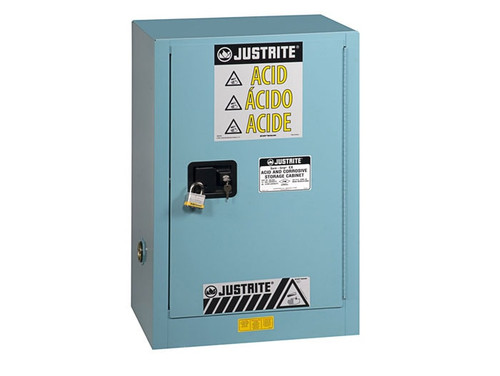JUSTRITE 12 Gallon, 1 Shelf, 1 Door, Manual Close, Corrosives/Acid Steel Safety Cabinet, Sure-Grip® EX Compac, Blue - 891202