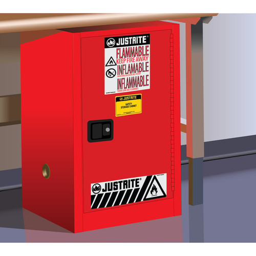 JUSTRITE 12 Gallon, 1 Shelf, 1 Door, Self Close, Flammable Cabinet, Sure-Grip® EX Compac, Red - 891221