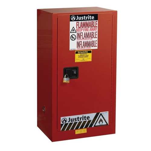 JUSTRITE 15 Gallon, 1 Shelf, 1 Door, Self Close, Flammable Cabinet, Sure-Grip® EX Compac, Red - 891521