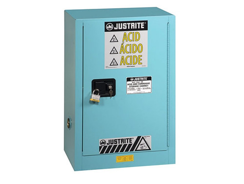 JUSTRITE 15 Gallon, 1 Shelf, 1 Door, Self Close, Corrosives/Acid Steel Safety Cabinet, Sure-Grip® EX Compac, Blue - 891522