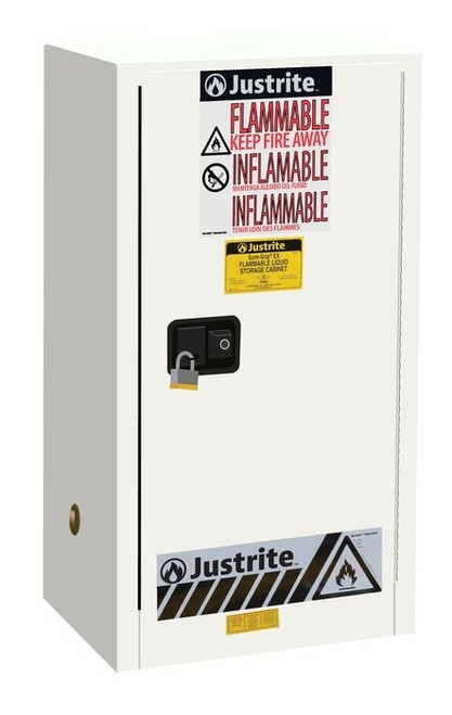 JUSTRITE 15 Gallon, 1 Shelf, 1 Door, Self Close, Flammable Cabinet, Sure-Grip® EX Compac, White - 891525