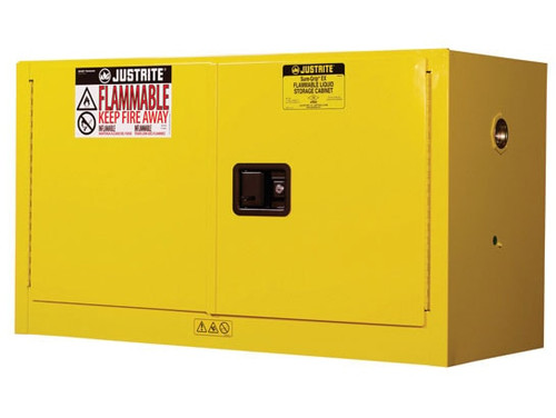 JUSTRITE 17 Gallon, 1 Shelf, 2 Doors, Manual Close, Flammable Safety Cabinet, Sure-Grip® EX Piggyback, Yellow - 891700