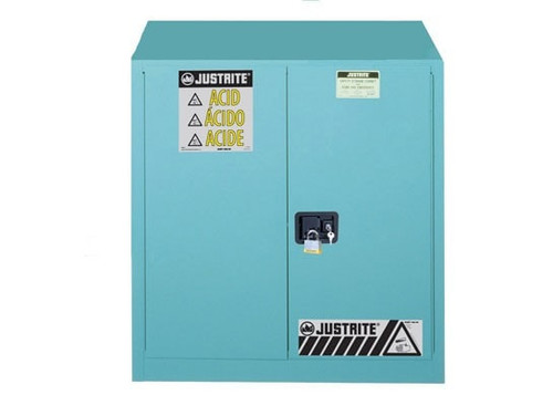 JUSTRITE 30 Gallon, 1 Shelf, 2 Doors, Self Close, Corrosives/Acid Steel Safety Cabinet, Sure-Grip® EX, Blue - 893022