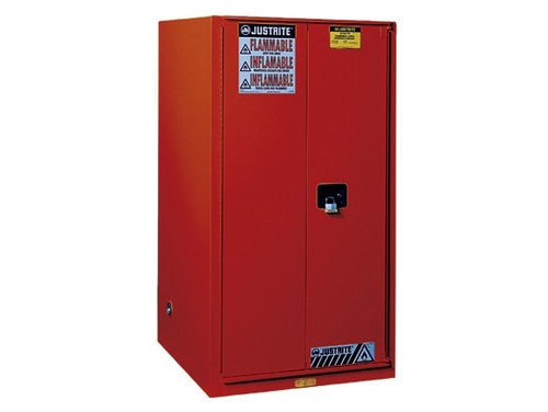 JUSTRITE 96 Gallon, 5 Shelves, 2 Doors, Manual Close, Paint Safety Cabinet, Sure-Grip® EX, Red - 896011