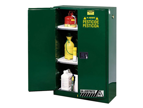 JUSTRITE 60 Gallon, 2 Shelves, 2 Doors, Self-Close, Pesticides Safety Cabinet, Sure-Grip® EX, Green - 896024